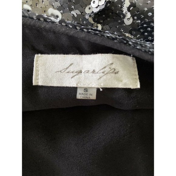 Vintage Sugar‎ Lips Sequin Cropped Camisole Cami Tank Top Gray Womens Size Small - Picture 7 of 12